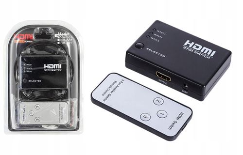 ROZDZIELACZ HDMI 3 PORTOWY + PILOT ROZGAŁĘŹNIK HQ na Arena.pl