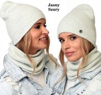 POLSKI Komplet CZAPKA + KOMIN Tunel Szal CIEPŁY modny ZESTAW ZIMOWY KOLORY
