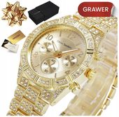 ZŁOTY ZEGAREK DAMSKI Z KRYSZTAŁAMI NA BRANSOLECIE 585 NA PREZENT DLA