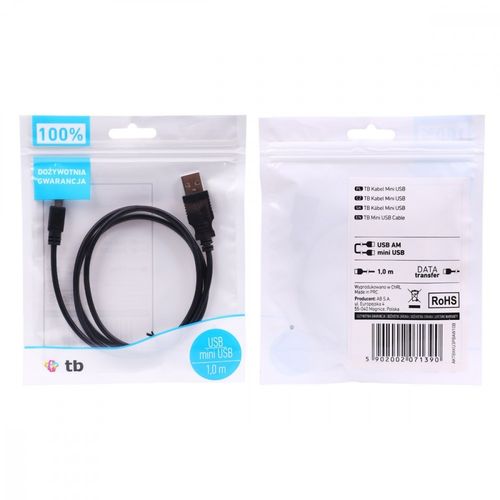 TB Kabel USB - Mini USB 1m. czarny na Arena.pl