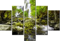 70 100CM OBRAZ 5 ELEM WODOSPAD ZIELENI DRUK PŁÓTNO