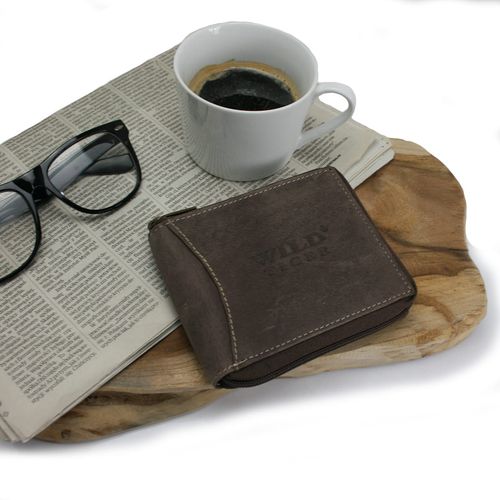 portfel męski poziomy z nubuku wild tiger - ciemnobrązowy na Arena.pl