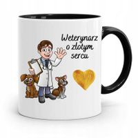 Kubek Czarny Dla Weterynarza O Złotym Sercu Z Nadrukiem Ze Zdjęciem