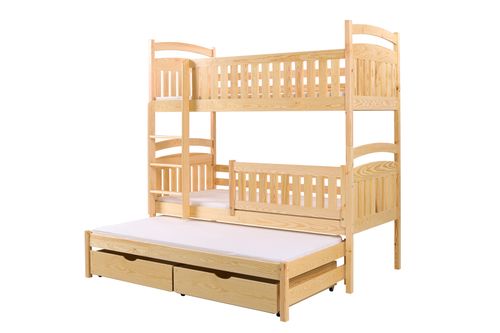 Łóżko ZOSIA piętrowe drewniane trzyosobowe SOSNA 90x190 dla dzieci na Arena.pl