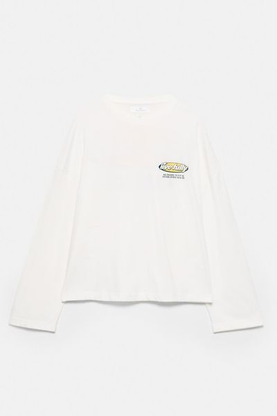 Biała koszulka z grafiką i tekstem Pull&Bear M zdjęcie 1