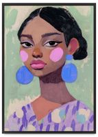 Plakat ilustracje niebieskie kolczyki 40x50 cm w czarnej ramie