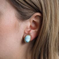 Klipsy- Larimar owal w srebrze złoconym