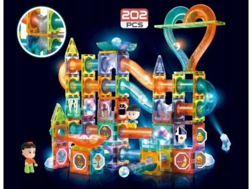 Świecące Klocki Magnetyczne, Tor Kulkowy Dla Kulek 202 Elementy Kulodrom na Arena.pl