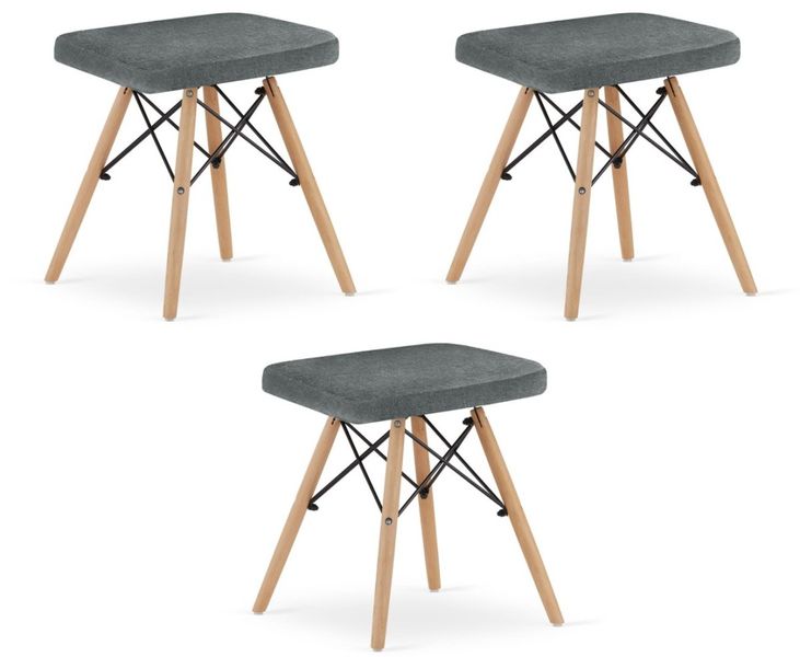 Taboret WERK - szary materiał / nogi naturalne x 3 zdjęcie 1