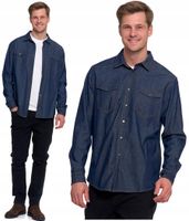 Koszula Męska BawełnIana Jeansowa Elegancka Klasyczna Granatowy MORAJ - 3XL