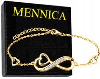 ZŁOTA BRANSOLETKA DAMSKA SERCE NIESKOŃCZONOŚĆ SREBRO PRÓBA 925, CELEBRYTKA