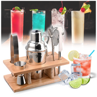 DUŻY ZESTAW BARMAŃSKI DO DRINKÓW STOJAK BAMBUSOWY SHAKER STALOWY