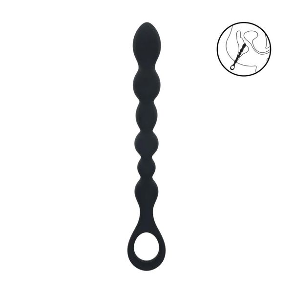 Beaded Snake Silicone Anal Probe With Loop - Black zdjęcie 2