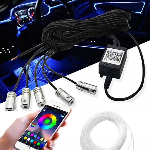 Zestaw Oświetlenia Do Wnętrza Auta Światłowód Ambiente RGB 7M Aplikacja na Arena.pl