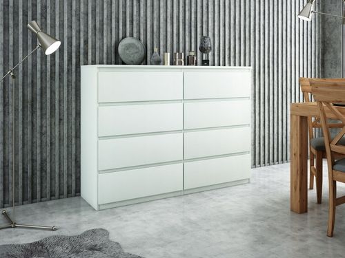 Pojemna Duża Komoda 8 Szuflad 120cm Biała Salonu Sypialni Od na Arena.pl