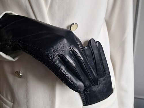 RĘKAWICZKI SKÓRZANE DAMSKIE OCIEPLANE SKÓRA CIELĘCA CZARNE NA JESIEŃ ZIMĘ na Arena.pl