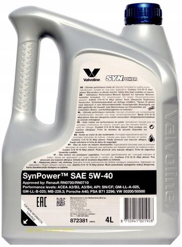Olej Valvoline SYNPOWER 5W40 4L na Arena.pl