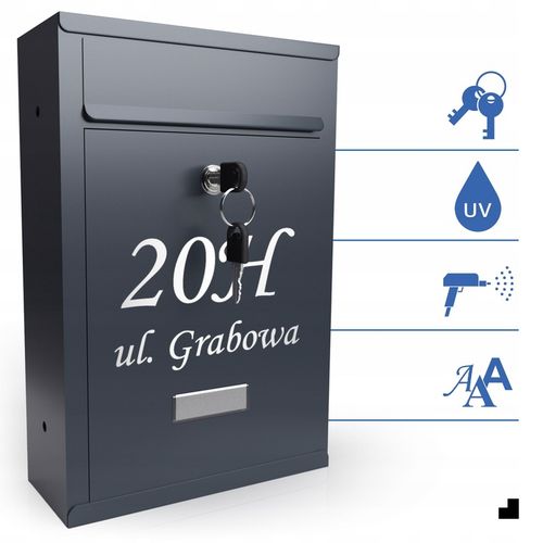 SKRZYNKA NA LISTY Z NUMEREM DOMU | POCZTOWA | A4 | ANTRACYT RAL7016 | na Arena.pl