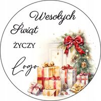 NAKLEJKI ŚWIĄTECZNE z LOGO REKLAMOWE firmowe samoprzylepne 10 cm 100 szt