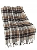 Koc ELF w kratkę z frędzlami wełna nowozelandzka NARZUTA NA KANAPĘ piknik