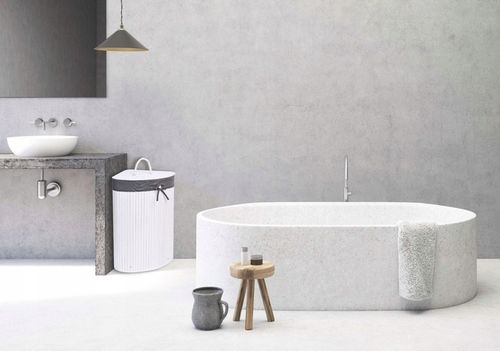 KOSZ POJEMNIK NA PRANIE BIELIZNĘ NAROŻNY BIAŁY BAMBUSOWY Z POKRYWĄ 60L na Arena.pl