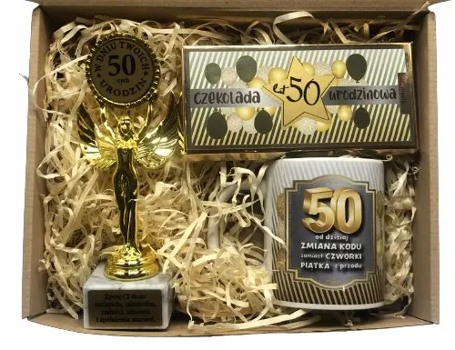 Prezent Na Urodziny 18-99 Zestaw Kosz Prezentowy Statuetka Kubek Czekolada na Arena.pl