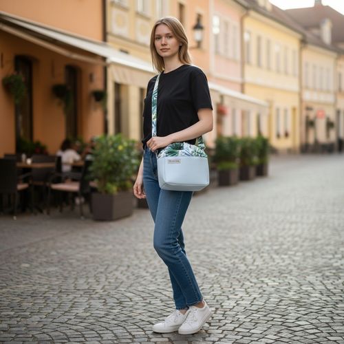 Torebka Sakiewka Błękitna z Motywem Tropikalnych Liści i Orchidei – Handmade na Arena.pl