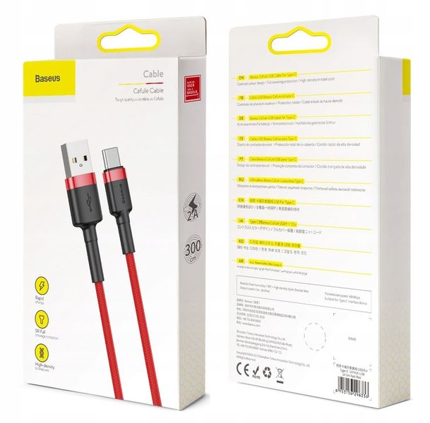 BASEUS MOCNY KABEL USB USB-C TYP-C PRZEWÓD OPLOT QUICK CHARGE 3.0 2A 3M zdjęcie 2