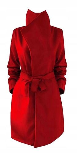 PŁASZCZ blogger KLASYCZNY klapy pasek CZERWONY na Arena.pl
