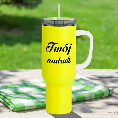 Matowy kubek podróżny 1200 ml neonowy żółty z Twoim nadrukiem na Arena.pl