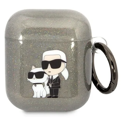 Etui Karl Lagerfeld Glitter Karl&Choupette na AirPods 1/2 - czarne na Arena.pl