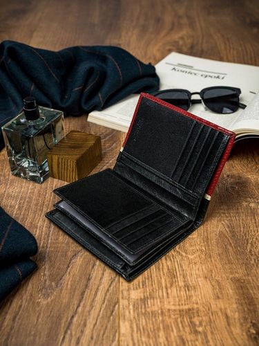 pionowy, dwukolorowy portfel męski ze skóry naturalnej - rovicky na Arena.pl