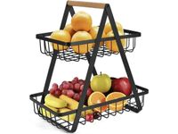 Metalowy kosz koszyk na owoce dwupoziomowy czarny stojak piętrowy