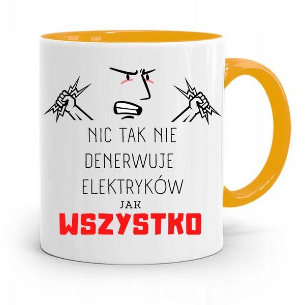 Kubek Żółty Dla Elektryka Wszystko Denerwuje Z Nadrukiem Ze Zdjęciem zdjęcie 1
