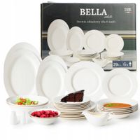 SERWIS OBIADOWY PORCELANOWY 29EL ZESTAW TALERZY BIAŁYCH PORCELANA NA 6 OSÓB