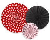 Rozety dekoracyjne z bibuły czerwono czarne, 23-40 cm pin up party urodziny