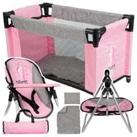 Zestaw dla Lalek 2w1 Łóżeczko Krzesełko do Karmienia Huśtawka Pościel Torba