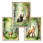 Zestaw trzech plakatów dla dzieci Animal of Forest