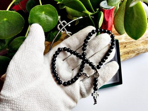 Bransoletka Męska RÓŻANIEC na rękę CAŁY PEŁNY z kamieni ONYKSU św.Benedykt na Arena.pl