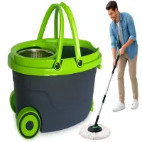 Mop obrotowy rotacyjny 360 wiadro na kółkach 2x nakładki mikrofibra