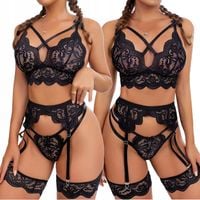 ZMYSŁOWY KOMPLET BIELIZNA KORONKA SEKSOWNY ZESTAW STANIK MAJTKI WALENTYNKI