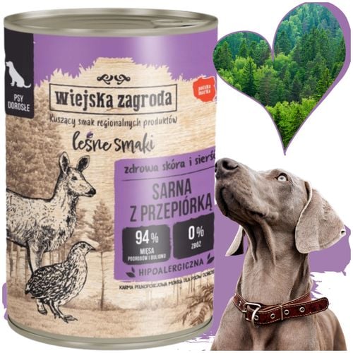 karma dla psa sarna przepiórka 400g leśne smaki wiejska zagroda sierść psów na Arena.pl