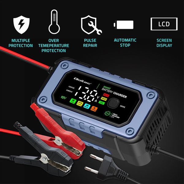 Qoltec Prostownik do akumulatora z funkcją naprawy 12V 7A LED 4 tryby zdjęcie 3