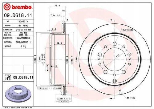 TARCZA HAM TYL 345X18 V BREMBO na Arena.pl
