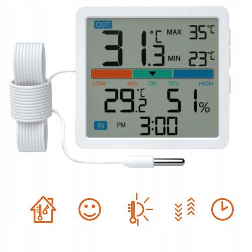 Stacja Pogodowa Termometr zewnętrzny pokojowy wewnętrzny Higrometr Manta na Arena.pl