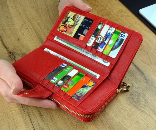 PORTFEL DAMSKI PODWÓJNY Czerwony Organizer Duży stylowy na Arena.pl