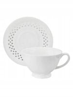 FILIŻANKA CERAMICZNA BIAŁA 260 ml ZE SPODKIEM AŻUROWYM DO KAWY HERBATY