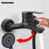 BATERIA NATRYSKOWA PRYSZNICOWA WANNOWA ŚCIENNA CZARNA ARMATURA