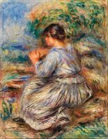Girl Seated in a Landscape, Pierre-Auguste Renoir - plakat 20x30 cm