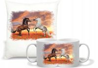 Zestaw PREZENTOWY PODUSZKA + KUBEK z nadrukiem zdjęciem KONIE ZACHÓD SŁOŃCA
